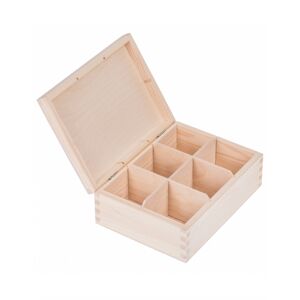 FK Dřevěná krabička na čaj s přihrádkami - 22x16x8 cm, Přírodní