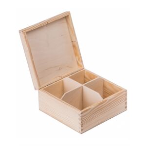 FK Dřevěná krabička na čaj s přihrádkami - 16x16x8 cm, Přírodní