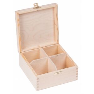 FK Dřevěná krabička na čaj s přihrádkami, se zámkem - 16x16x8 cm , Přírodní