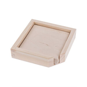FK Dřevěná krabička na podtácky + 6 podtácků - Přírodní 12x12x3 cm