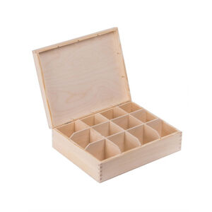 FK Dřevěná krabička na čaj s přihrádkami - 29x23x8 cm, Přírodní
