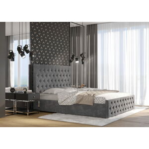 Bigmeble Čalouněná postel Bolon - 140x200 cm - Semiš (tmavě šedá)