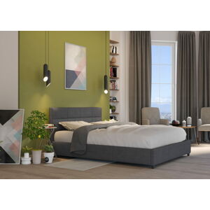 Bigmeble Čalouněná postel Holma - 160x200 cm - Tkanina (Tmavě šedá)
