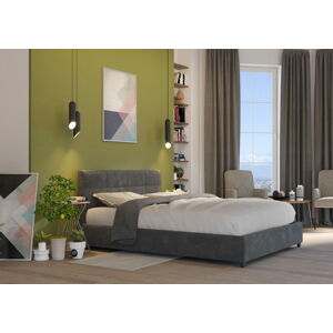 Bigmeble Čalouněná postel Holma - 180x200 cm - Semiš (Tmavě šedá)