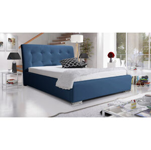 Eka Čalouněná postel Star 90x200 cm Barva látky Eko-kůže: Tmavě modrá (09), Úložný prostor: S dřevěným rámem úložného prostoru