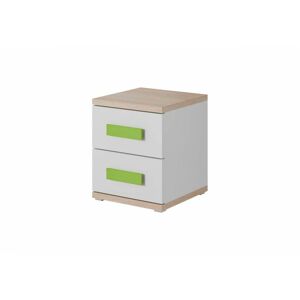 IDZ Noční stolek Uno - Dub / Bílá + Barevné úchytky Barva: Zelená