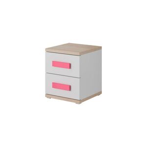 IDZ Noční stolek Uno - Dub / Bílá + Barevné úchytky Barva: Růžová