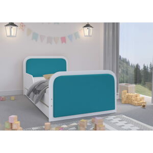 Wood Dětská postel s čalouněnými čely 180 x 90 s šuplíkem a matrací - Modrá