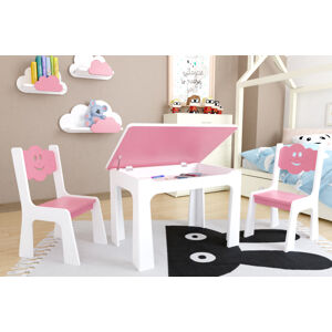 Dětský stůl a dvě židličky - růžový mráček