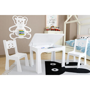 Dětský stůl a dvě židličky - bílý medvídek