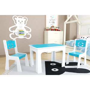 Dětský stůl a dvě židličky - modrý medvídek