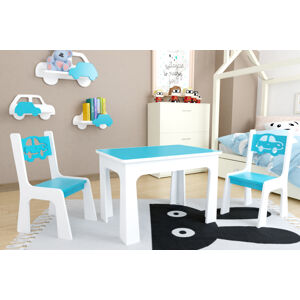 Dětský stůl a dvě židličky - modré autíčko
