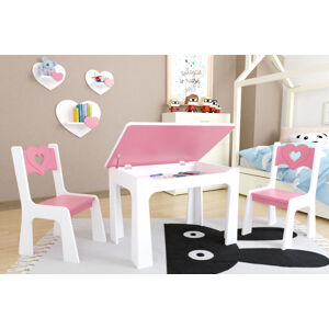 Dětský stůl a dvě židličky - růžové srdíčko
