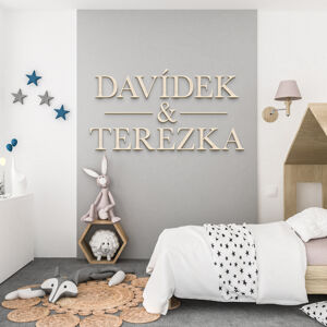 FK Dřevěná dekorace - vlastní jména sourozenců na zeď, výška 25 cm