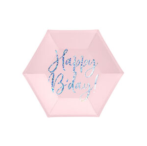 PCo Papírové talířky - motiv Happy B-day, růžový 20 cm, 6ks
