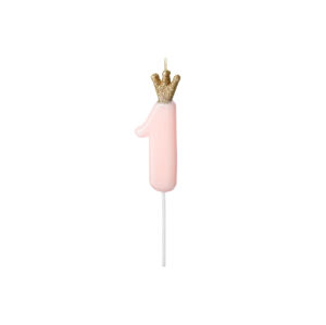 PCo Dortová svíčka - číslo 1, růžová 9.5cm