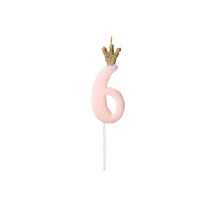 PCo Dortová svíčka - číslo 6, růžová 9.5cm