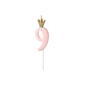 PCo Dortová svíčka - číslo 9, růžová 9.5 cm