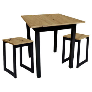 Ali Set - kuchyňský stůl 80 x 60 cm + 2x židle MINI  -  dub artisan / černá