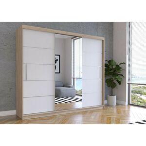 IDZ Šatní skříň Alba se zrcadlem (250 cm) Barva dřeva: Bílá + Sonoma
