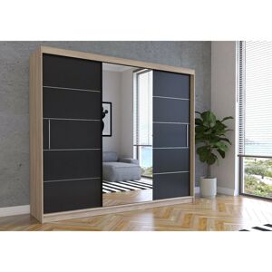 IDZ Šatní skříň Alba se zrcadlem (250 cm) Barva dřeva: Černá + Sonoma