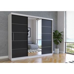 IDZ Šatní skříň Alba se zrcadlem (250 cm) Barva dřeva: Černá + Bílá