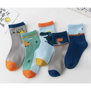 AL Dětské ponožky z organické bavlny 5 párů - Dinosauři s oranžovou 12 - 15 cm / 1 - 3 roky