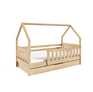 Eka Dětská dřevěná postel ve tvaru domečku JASMÍNA, 160 x 80 cm Přírodní ROŠT ZDARMA