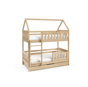 Eka Dětská dřevěná patrová postel ve tvaru domečku CLAUDIE, 160 x 80 cm Přírodní ROŠT ZDARMA