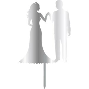 Cesil Zapichovací plastová dekorace stříbrná Novomanželé držící se za ruce