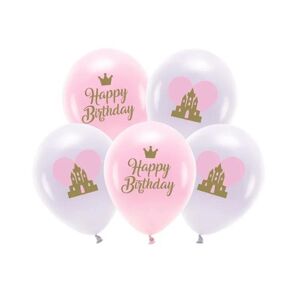 PartyDeco Eco balónky růžové a fialové Happy Birthday (5 ks)