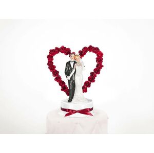 Svatební figurka Novomanželé se srdcem s červenými růžemi